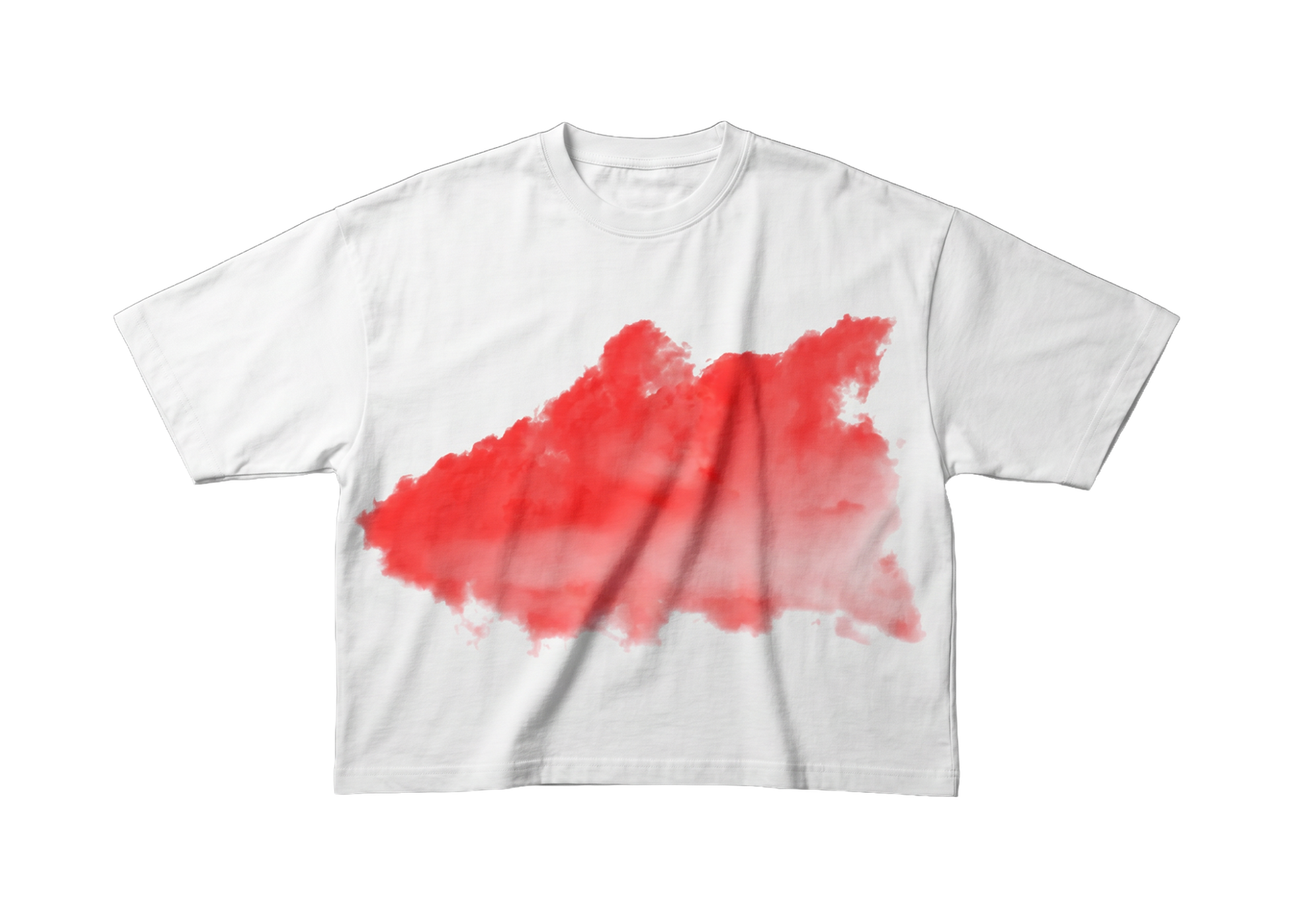 CCCumulus Red 01 — flat lay front, white oversized tee with large red cloud print